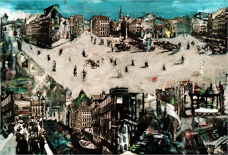 Beste Schweizermilch – Nestle, cars, bridge, Ghent, Amsterdam, river, Münich, pedestrians, Church, oil, city-scape, 1915, bernt danielsson